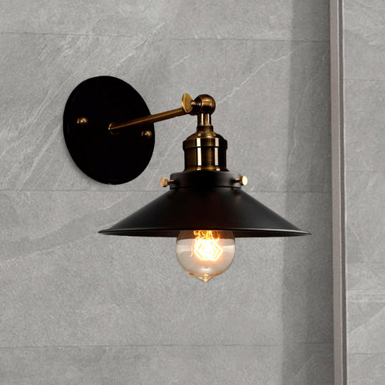 Retro Style Black Cone Wall Lamp - Adjustable Angle 1-Bulb Dining Room Sconce With Plug-In Cord