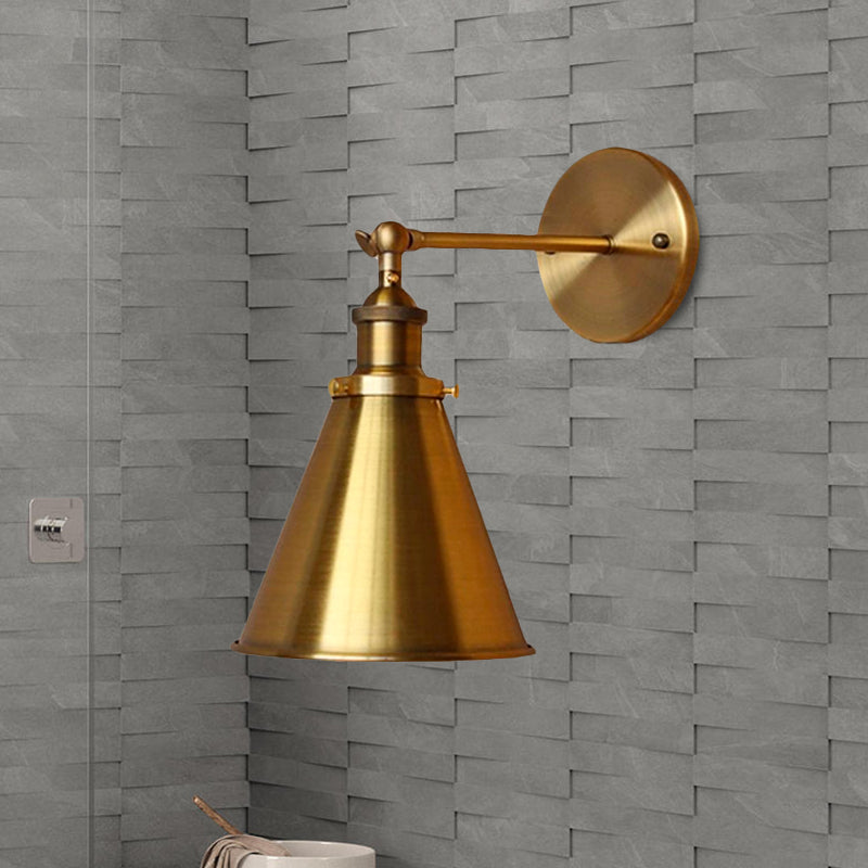 Retro Brass Metal Wall Light With Plug-In Cord - Tapered Bulb Fixture For Living Room