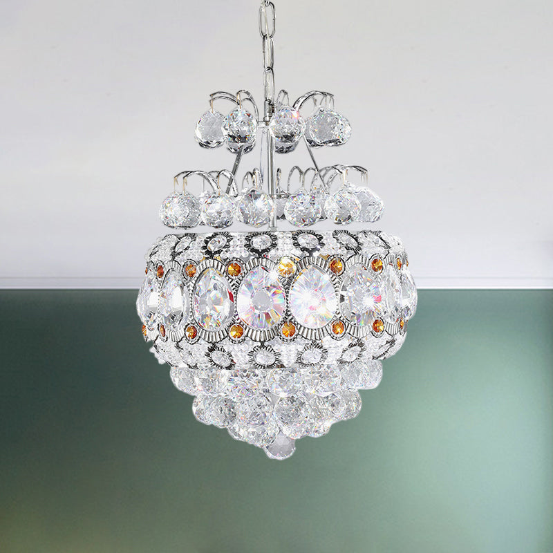 Modern Crystal Ball Chandelier - Silver Pendant Light For Corridor 3 Heads Cascading Design Clear /
