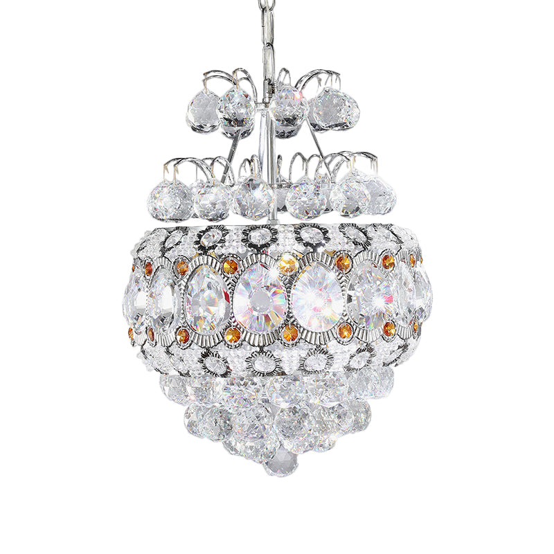 Modern Crystal Ball Chandelier - Silver Pendant Light For Corridor 3 Heads Cascading Design