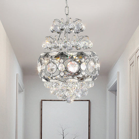 Modern Crystal Ball Chandelier - Silver Pendant Light For Corridor 3 Heads Cascading Design Clear /