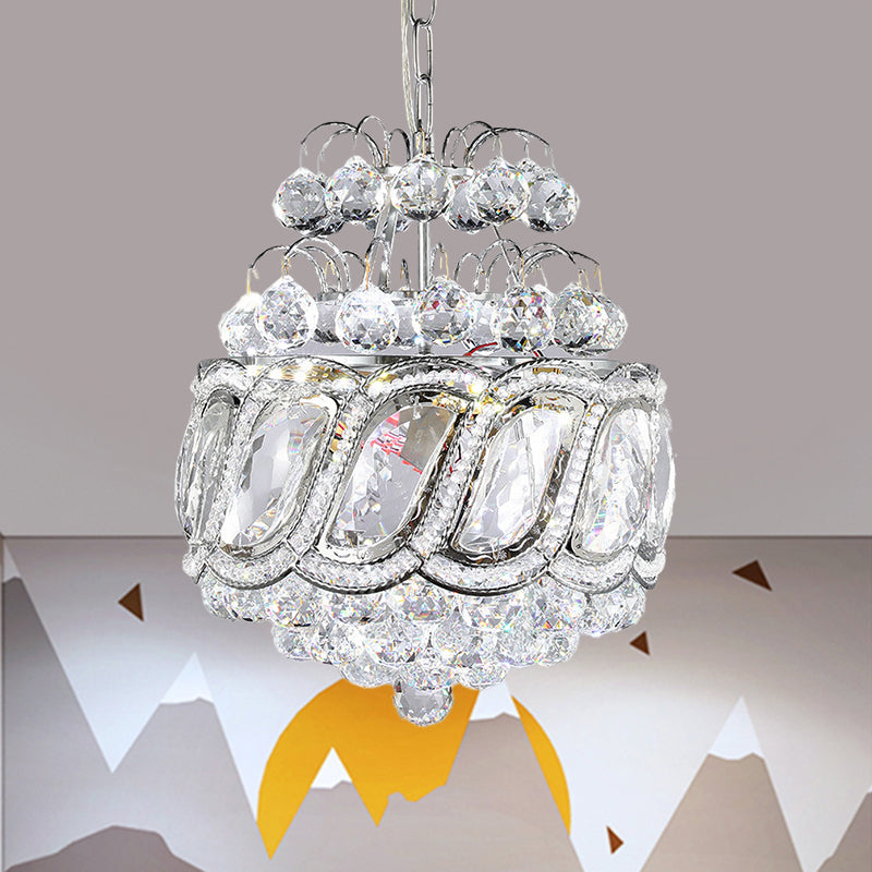 Contemporary Clear Crystal Orbs Chandelier With Silver Drop/Leaf Design - 3 Bulb Suspension Pendant