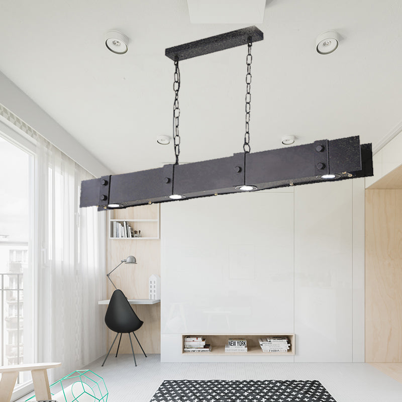 Retro Metal Island Pendant Lights - Stylish 4-Light Kitchen Ceiling Fixture In Black With Chain