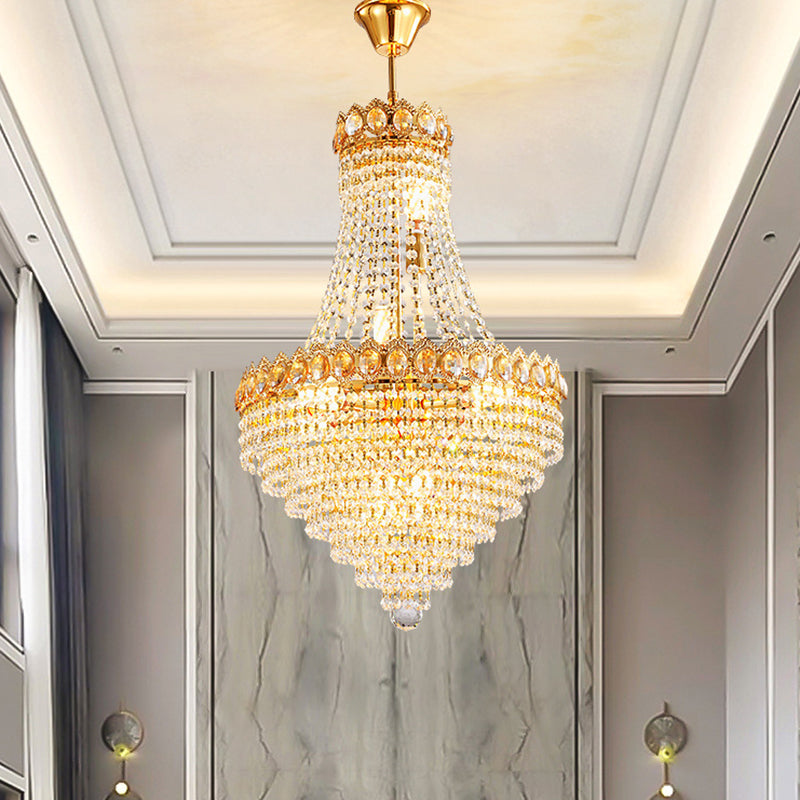 Contemporary Gold Crystal Ceiling Chandelier with Conical Down Lighting - Ideal for Parlor - 5/8-Bulb, Faceted Design