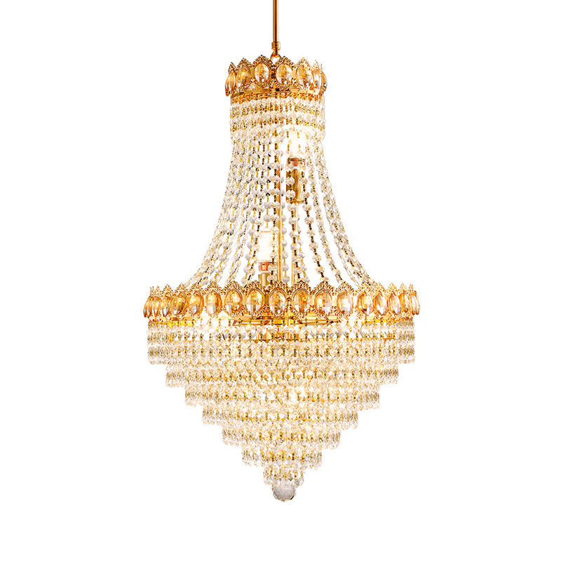 Contemporary Gold Conical Down Lighting Chandelier With Crystal Accents For Parlor