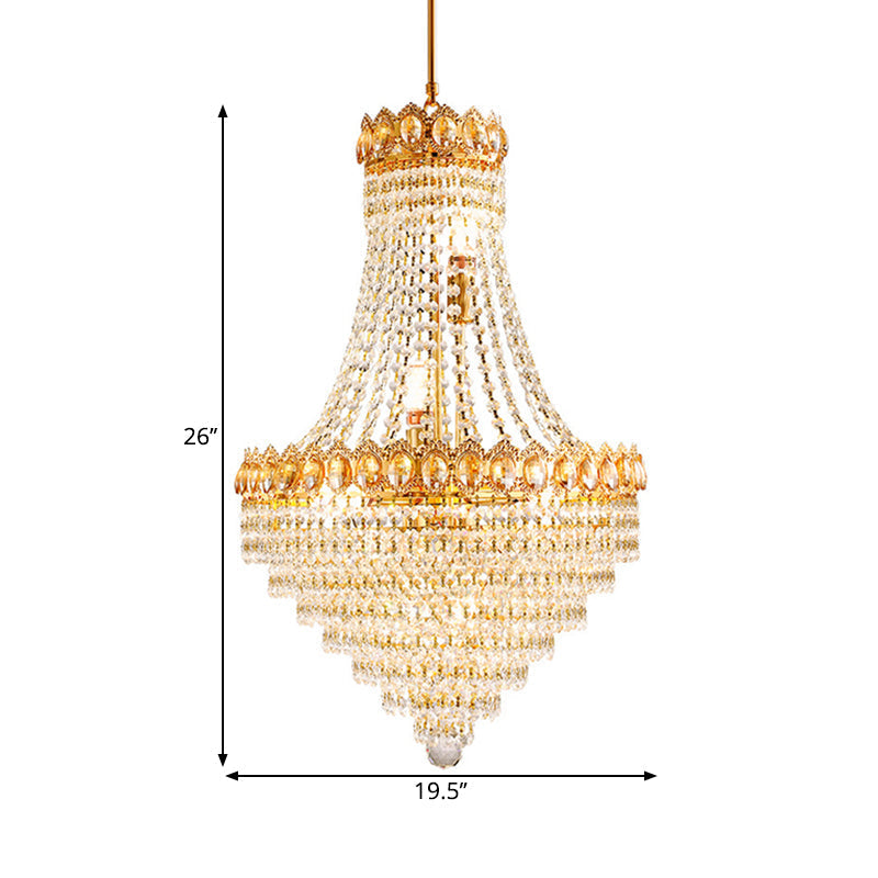 Contemporary Gold Conical Down Lighting Chandelier With Crystal Accents For Parlor