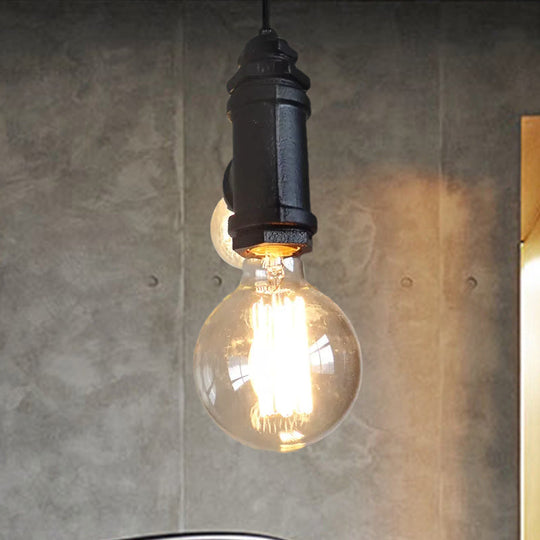Industrial Black Metal Chandelier Light: Stylish 2-Light Exposed Hanging Lamp For Living Room