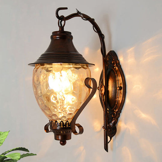 Black Dimpled Glass Wall Sconce With Acorn 1-Light For Industrial Living Room