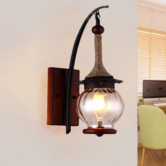 Rustic Dimpled Glass Lantern Sconce - Amber Single Light Wall Mount
