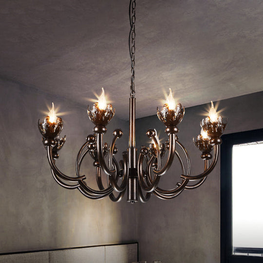 Adjustable Rustic 8-Light Chandelier With Industrial Candle Design