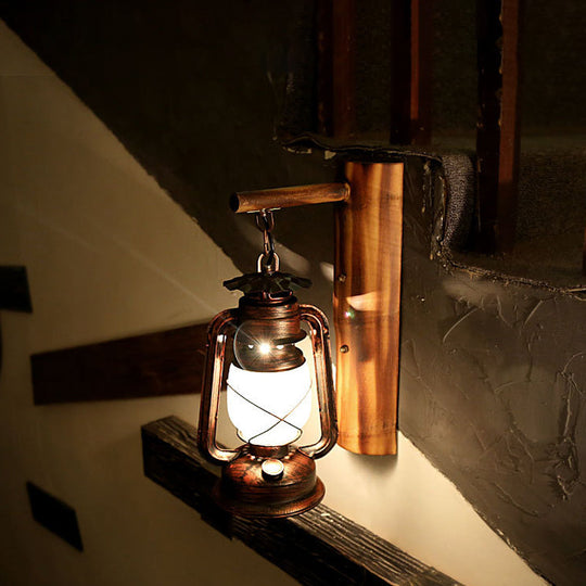 Coastal Rustic Lantern Wall Sconce With Clear Glass & Wooden Backplate For Corridor Lighting