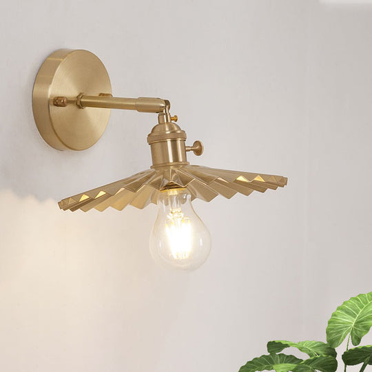 Retro Radial Wave Wall Sconce - Brass Finish Bedside Lamp