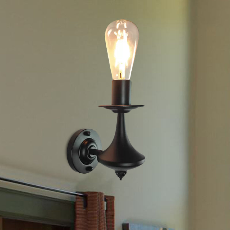 Vintage Industrial Wall Sconce With Exposed Bulb - Metallic Black