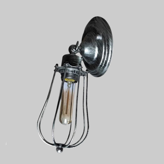 Industrial Aged Brass Wall Sconce With Wire Guard And Bulb Shade For Restaurants