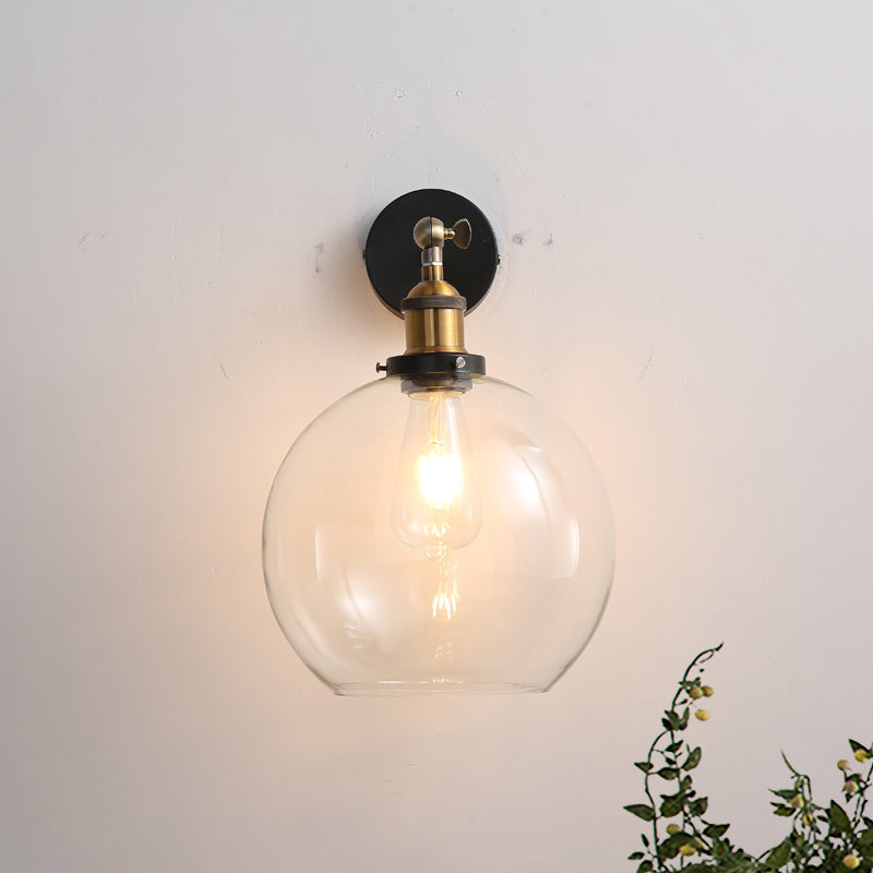 Vintage Style Brass Sconce Light With Clear Glass Bubble Plug-In Cord - One-Light Lighting Fixture
