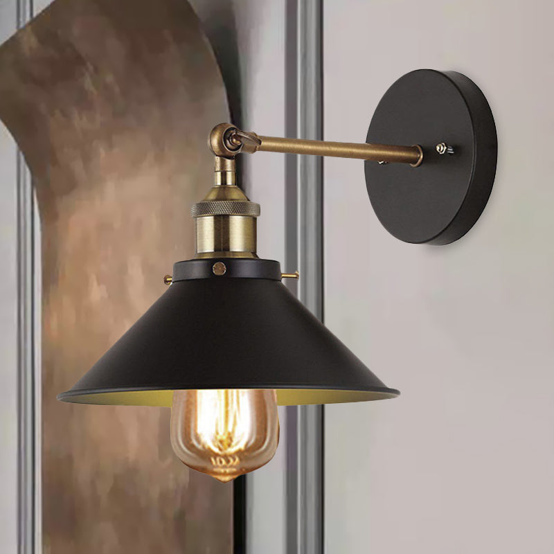 Industrial Stylish Cone Wall Sconce 1-Light Metallic Black Mount For Living Room (2-Pack)