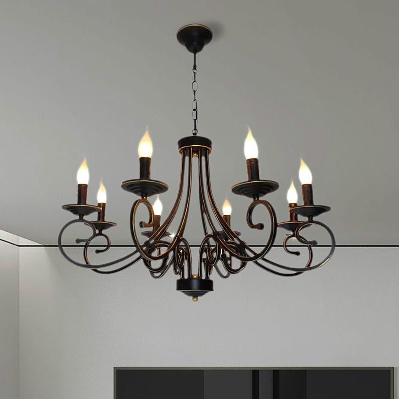 Vintage Exposed Candle Chandelier With Iron Hanging Ceiling Light - 6/8 Heads In Black