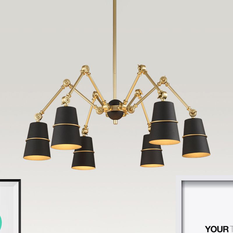 Retro 6-Light Spider Chandelier With Cone Shade In Black/Gold