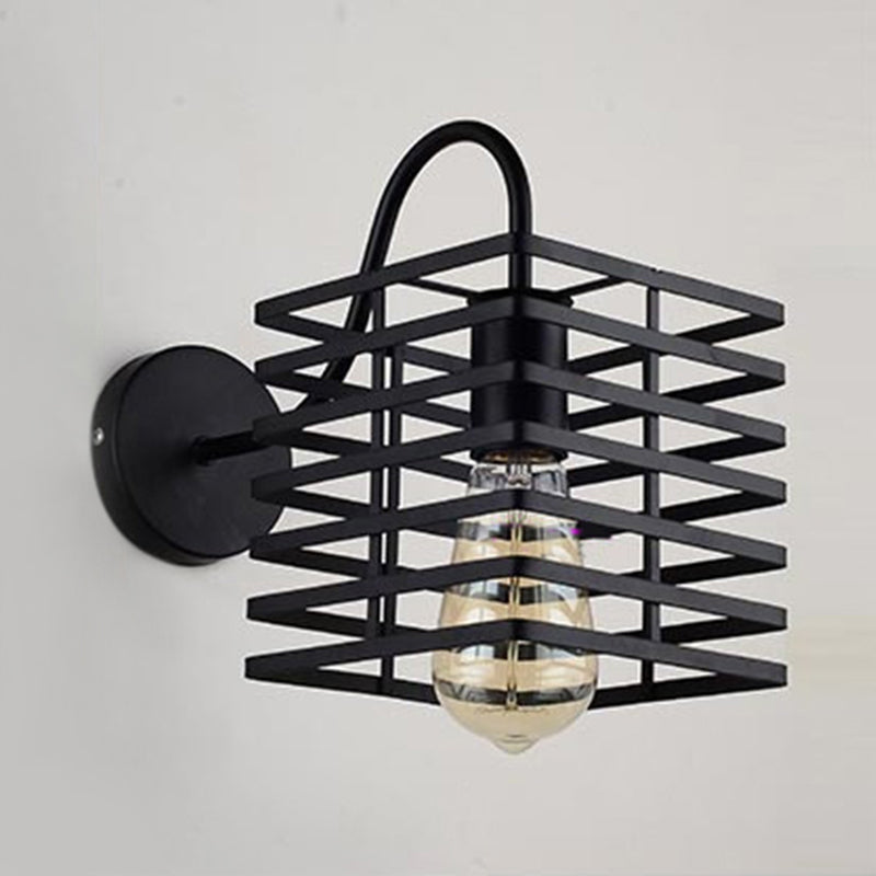 Retro Industrial Metal Wall Lamp: Frame Squared Design Black Finish 1 Bulb For Living Room Sconce