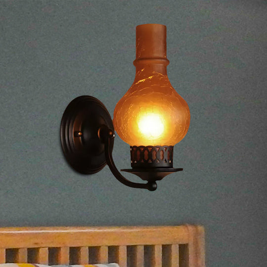 Rustic White/Amber Crackle Glass Wall Mounted Light Fixture With Bulb Vase Shade - Elegant Lighting