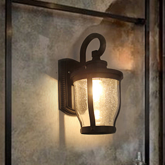 Industrial Seeded Glass Wall Sconce - Dining Room Lighting Fixture In Black