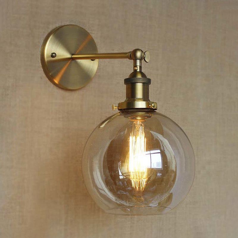 Industrial Clear Glass Globe Wall Sconce For Bedroom Lighting