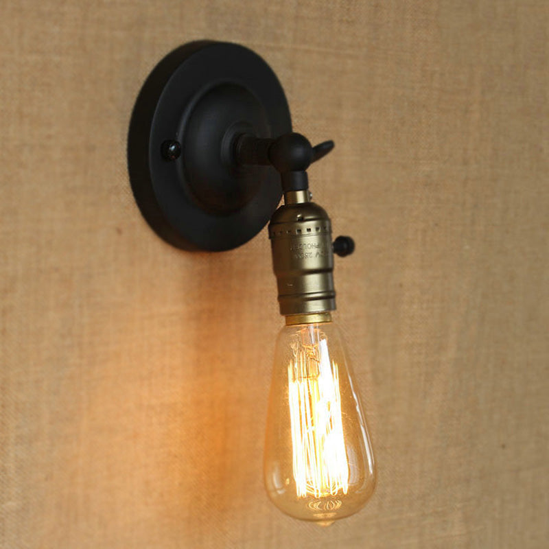 Vintage Style Black Metallic Wall Sconce With Exposed Bulb For Corridors