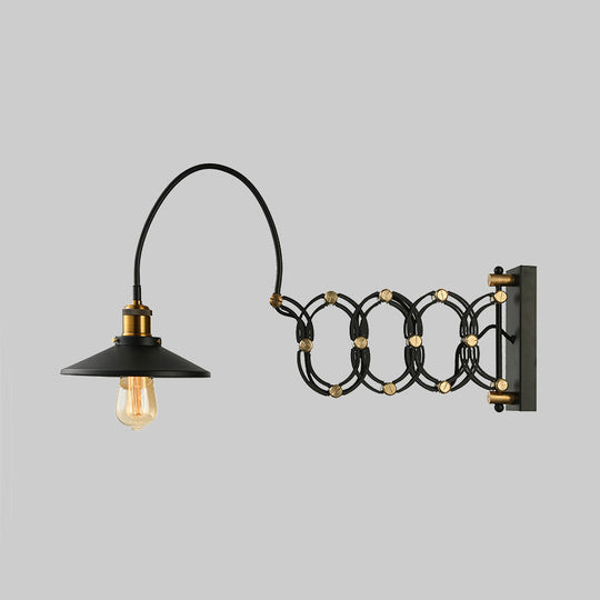 Vintage Stylish Saucer Wall Light With Extendable Arm - 1 Head Metal Mount Black