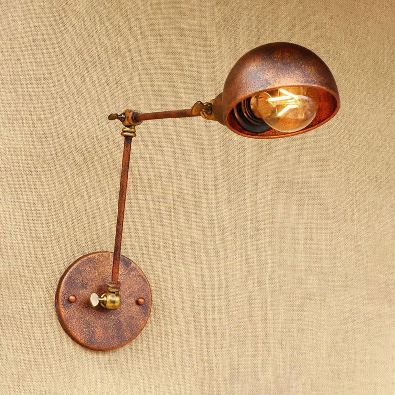 Rustic Wrought Iron Wall Sconce Light - Farmhouse Indoor Adjustable Dome Shade 1 Head