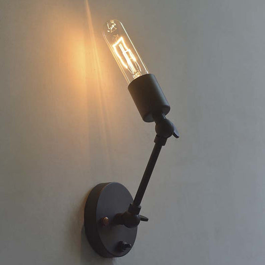 Adjustable Industrial 1-Head Open Bulb Wall Light Fixture In Black For Corridor