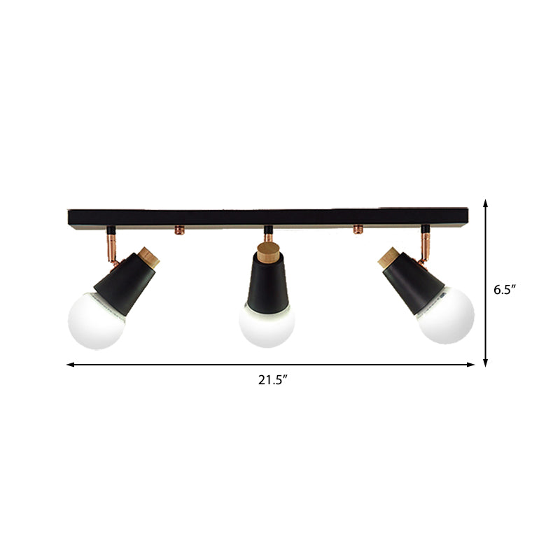 Industrial Metallic Linear Ceiling Light - 3/4 Heads Adjustable Semi Flush Track Fixture with Cup Shade in Black/White