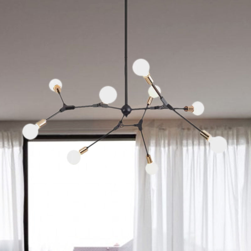 Retro Style Black Branch Suspension Light with Metallic Finish – Bedroom Chandelier Lamp (6/8 Lights) - Open Bulb Design