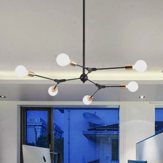 Retro Style Black Branch Suspension Light With 6 Or 8 Metallic Lights - Bedroom Chandelier Lamp