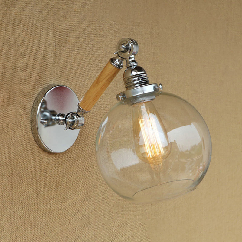 Vintage Orb Wall Light Fixture With Clear Glass Sconce In Chrome For Bathroom - 8/4/6 Wide Wooden