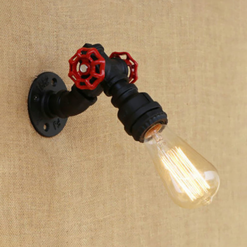 Rustic Wall Lamp With Valve: Stylish 1-Bulb Farmhouse Lighting In Black For Dining Room