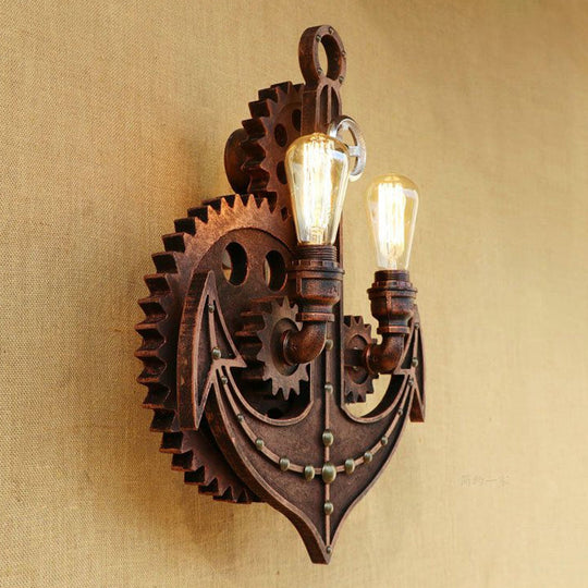 Vintage Brass/Rust Wall Light Sconce Lamp - 2 Bulbs Anchor Mount Ideal For Restaurants