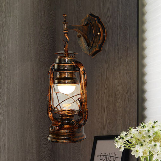 Coastal Antique Copper Wall Sconce With Clear Glass Lantern Shade