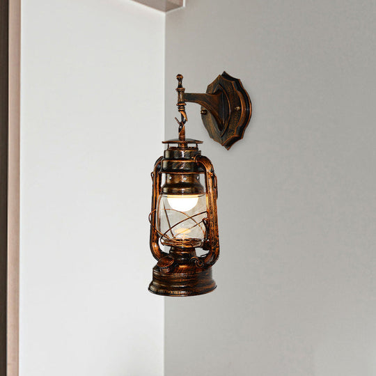 Coastal Antique Copper Wall Sconce With Clear Glass Lantern Shade