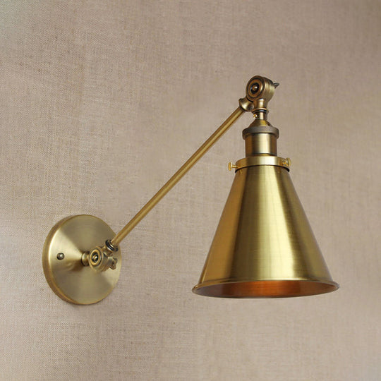 Metallic Vintage Brass Wall Sconce With Tapered Shade - Indoor Lighting (8/12 Diameter)