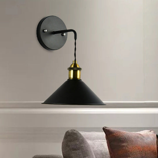 Industrial Style Black Wall Sconce Light For Dining Table - 1 Head Conical Shade