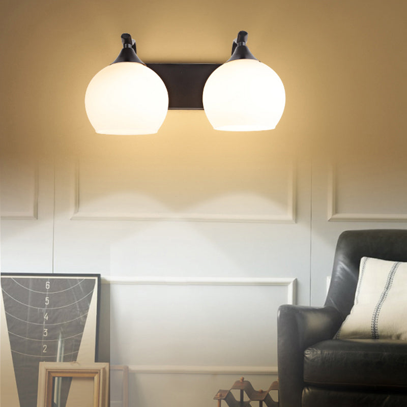 Industrial Black Bubble Frosted Glass Wall Sconce - 2-Light Living Room Lighting Fixture White
