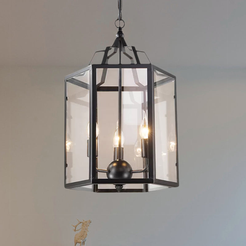 Vintage Black/White Candle Chandelier With 3-Light Clear Glass Pendant Fixture