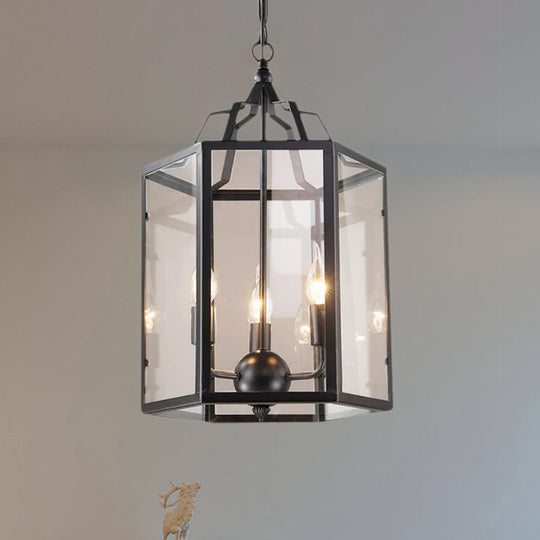 Vintage Black/White Candle Chandelier With 3-Light Clear Glass Pendant Fixture