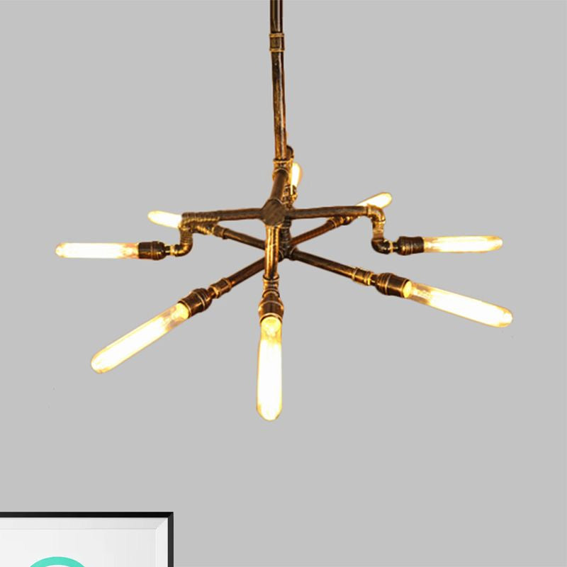 Farmhouse Style Bronze Chandelier Lamp - 8-Light Wrought Iron Pipe Ceiling Light With Rod Indoor Use