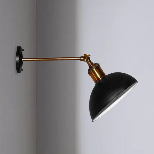 Loft Style Dome/Drum Shade Black Metal Adjustable Wall Sconce Light For Bedroom