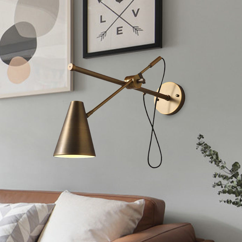Vintage-Style Bronze Cone Wall Sconce Light - Adjustable Task Lighting For Living Room