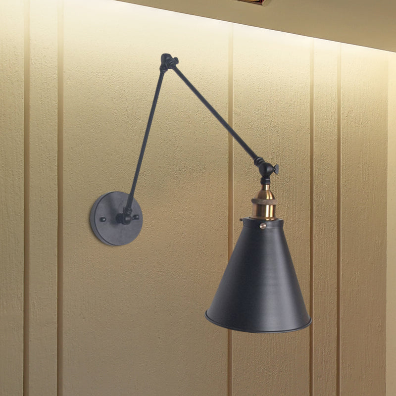 Adjustable Tapered Loft-Style Metallic Wall Mount Light - 1-Head Black/White Sconce Fixture For