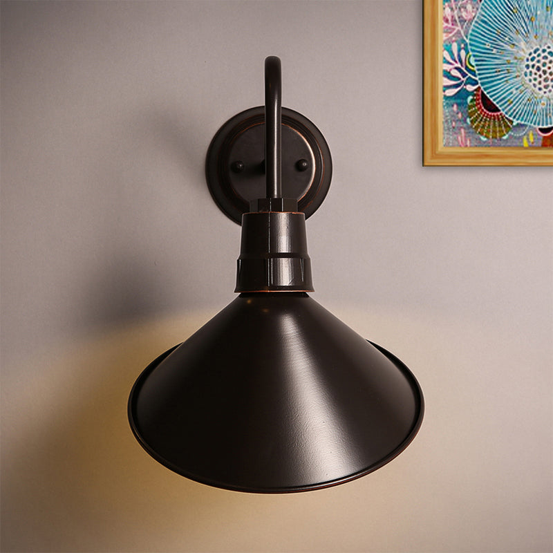 Bronze Cone Shade Metal Wall Sconce: Industrial Bedroom Lighting