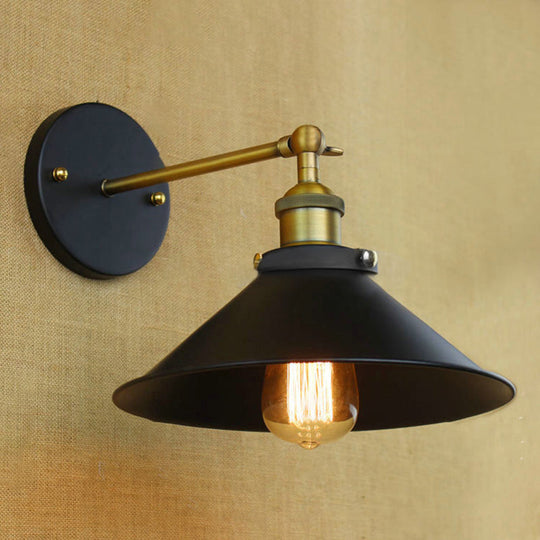 Rotatable Industrial Conical Sconce Wall Light In Antique Brass/Brass