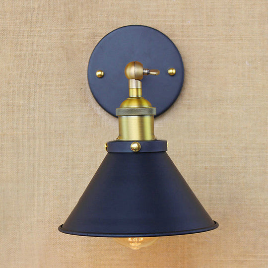 Industrial Style Brass Metal Wall Sconce 1 Light Conical Mounted Lamp For Living Room 7/10 Width